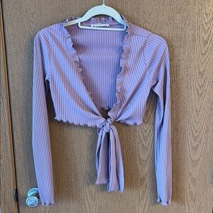 🌸3/$15🌸 Blue Blush Lavender Ruffle Tie-Front Top—Size Small